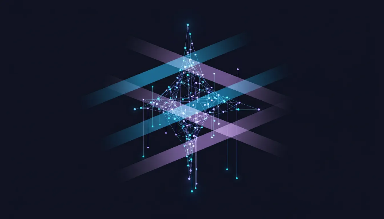 A causal graph of glowing nodes crossed by two families of translucent slicing planes at different tilts, grouping the same events into different layers